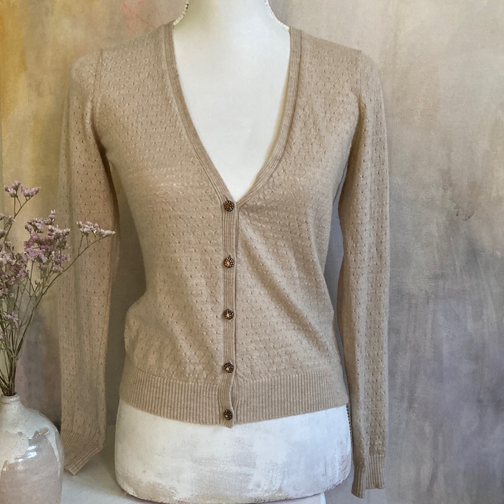 MEGAN PARK England 1 or US 2/4 Merino Silk Cashmere Cardigan Not Worn EUC